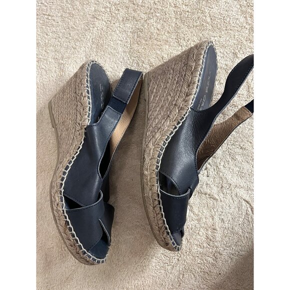 Andre Assous Women's Black Leather Espadrille Wedge Sandals Size 7. Made In Spai - Picture 2 of 11